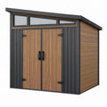 Abri de jardin 180 x 120 x 200 cm en plastique marron anthracite à double porte avec fenêtres