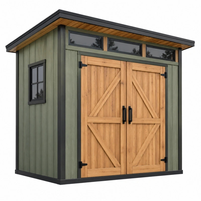 Abri de jardin 240 x 180 x 220 cm en bois vert et naturel avec portes doubles