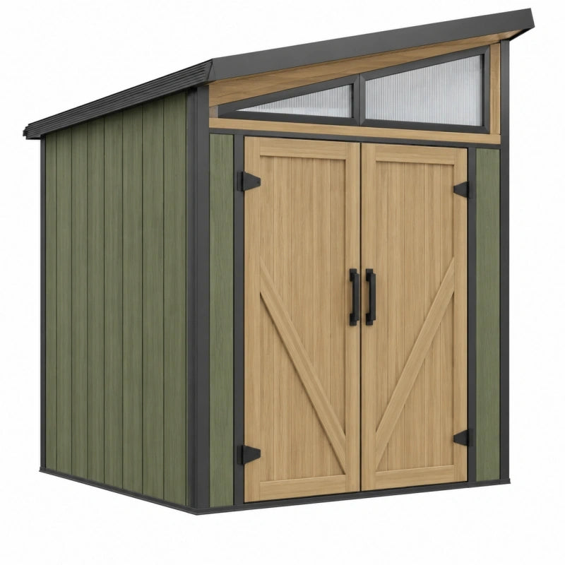 Abri de jardin 180 x 120 x 200 cm vert et bois à double porte avec fenêtres