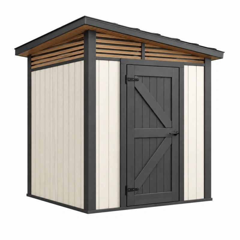 Abri de jardin 180 x 120 x 200 cm en métal beige et noir avec porte battante pour rangement extérieur