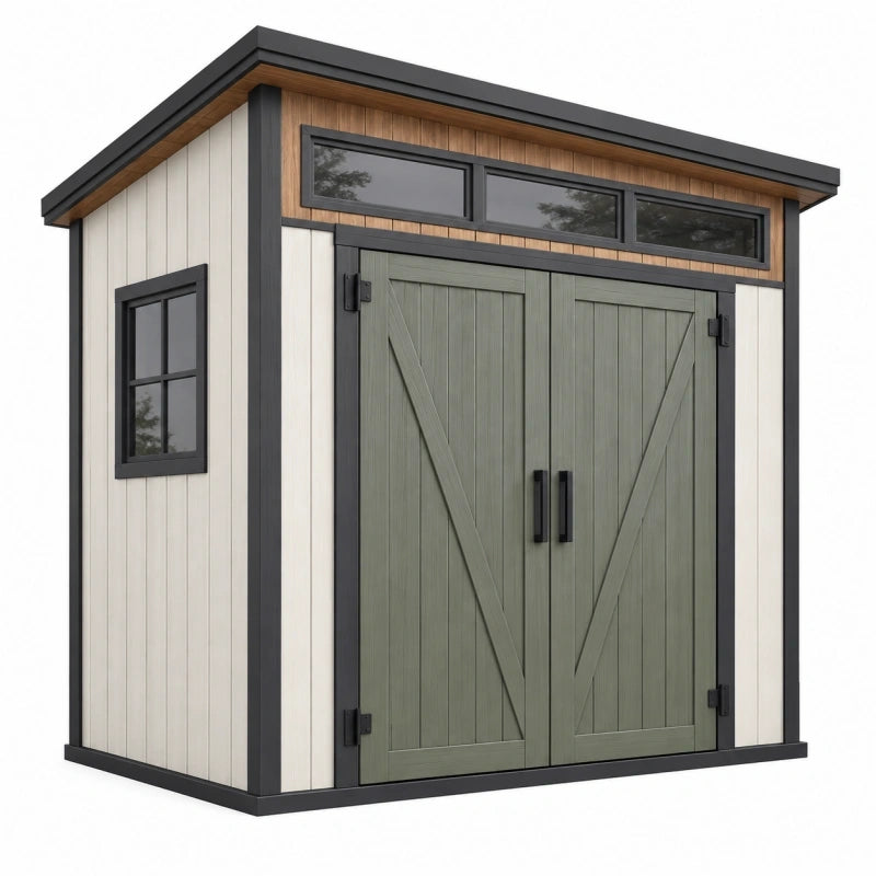 Abri de jardin 180 x 120 cm en bois vert gris à double porte style moderne