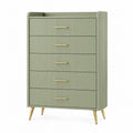 Commode 80 x 40 x 120 cm vert sauge à 5 tiroirs façade rainurée style contemporain