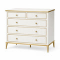 Commode 120 x 45 x 95 cm blanche et dorée en panneaux de bois avec 5 tiroirs style classique