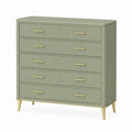 Commode 120 x 40 x 100 cm en panneaux de bois vert sauge à 5 tiroirs style contemporain