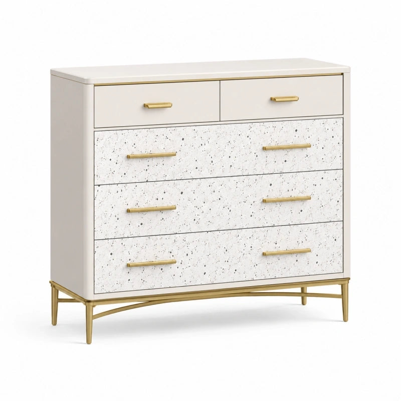 Commode 120 x 45 x 90 cm en panneaux de bois blanc à 5 tiroirs style contemporain