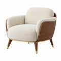 Fauteuil 85 x 80 x 78 cm en tissu bouclette crème et bois style moderne
