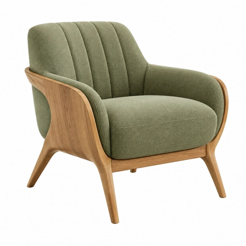 Fauteuil 82 x 78 x 86 cm en tissu vert et bois naturel style rétro