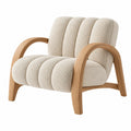 Fauteuil 76 x 78 x 82 cm en tissu bouclette écru et bois naturel style contemporain