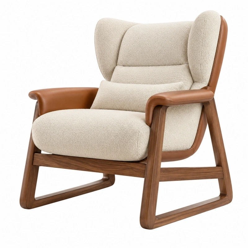 Fauteuil 78 x 85 x 100 cm en tissu bouclette beige avec structure en bois style contemporain