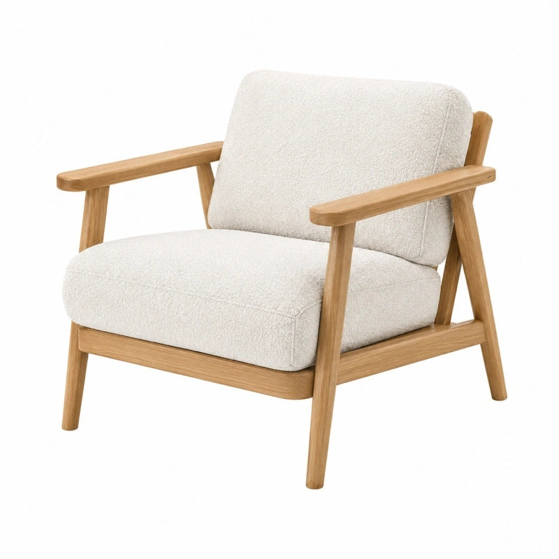 Fauteuil 70 x 78 x 82 cm en bois et tissu bouclette écru style scandinave