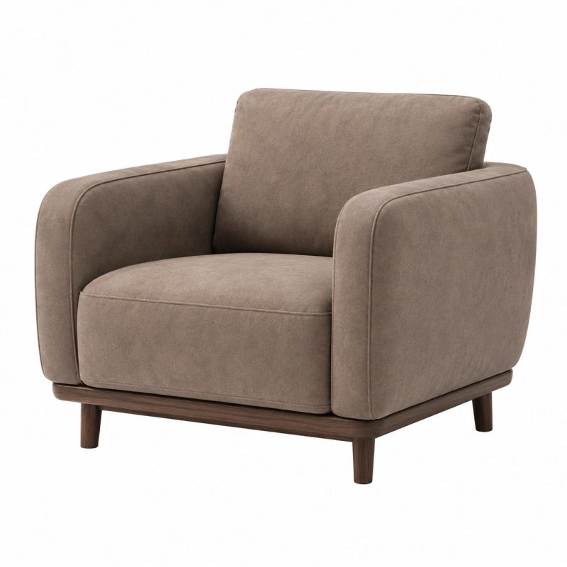Fauteuil 90 x 85 x 80 cm en tissu taupe avec pieds en bois - style contemporain