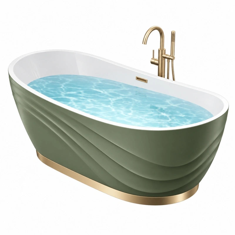 Baignoire îlot 170 x 80 x 58 cm vert olive en acrylique style contemporain