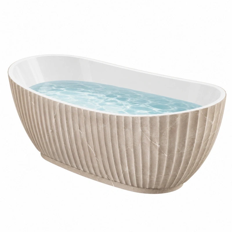 Baignoire îlot 170 x 80 cm en pierre beige style contemporain