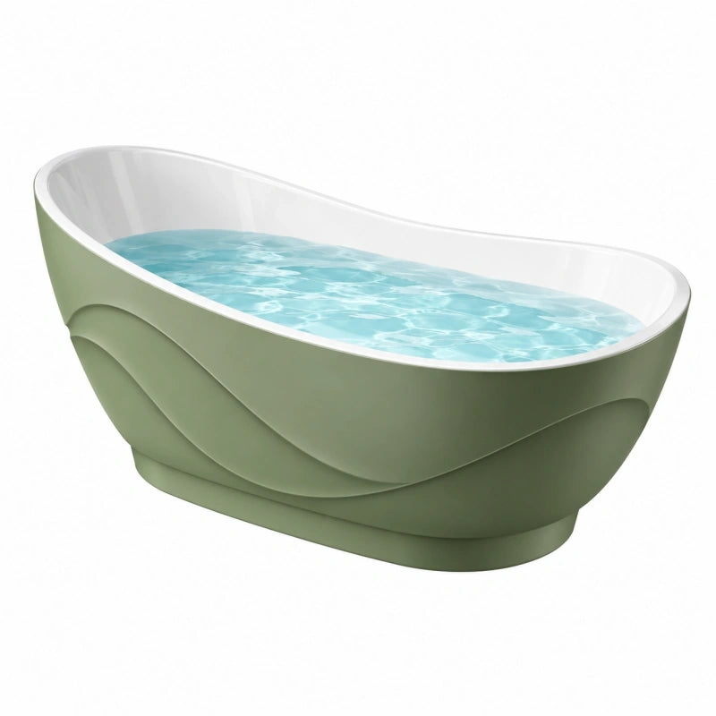 Baignoire îlot 170 x 75 cm en acrylique vert sauge design ondulé