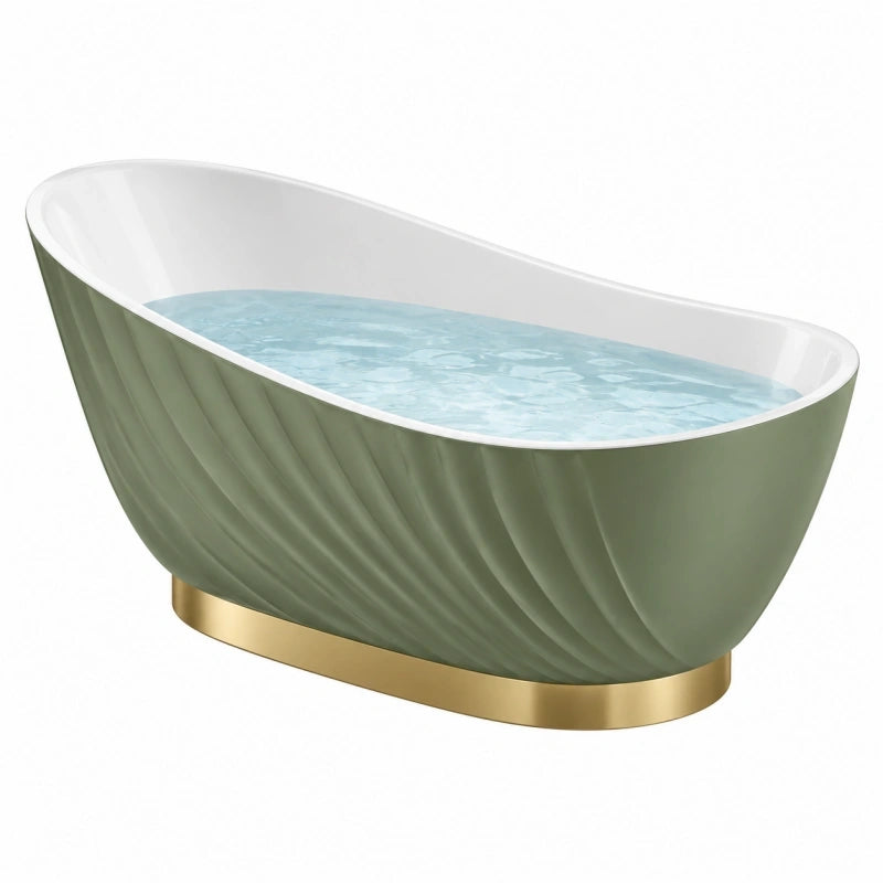 Baignoire îlot 170 x 75 cm acrylique vert olive et blanc style contemporain