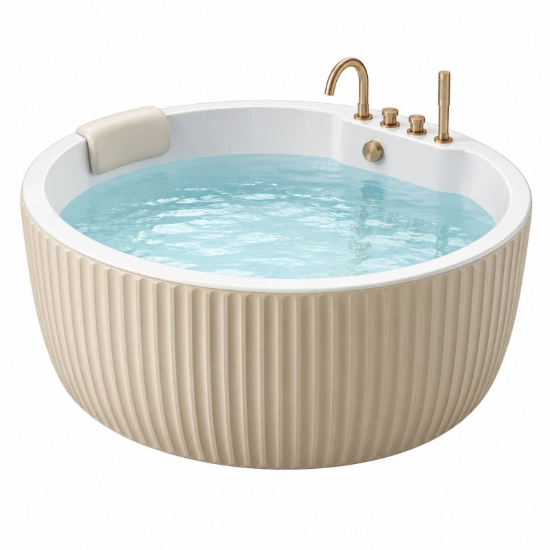 Baignoire balnéo ronde diamètre 150 cm acrylique blanc et doré style contemporain