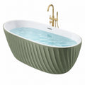 Baignoire îlot ovale 170 x 75 cm en acrylique vert sauge et blanc style sculpté