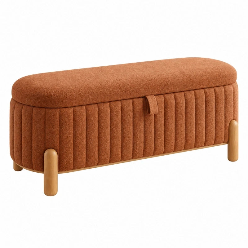 Banc coffre 100 cm en tissu terracotta avec pieds en bois style contemporain