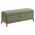 Banc coffre de rangement 120 x 45 x 50 cm en tissu vert avec pieds en bois style moderne