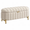 Banc de rangement 100 x 40 x 45 cm en tissu bouclette beige style contemporain